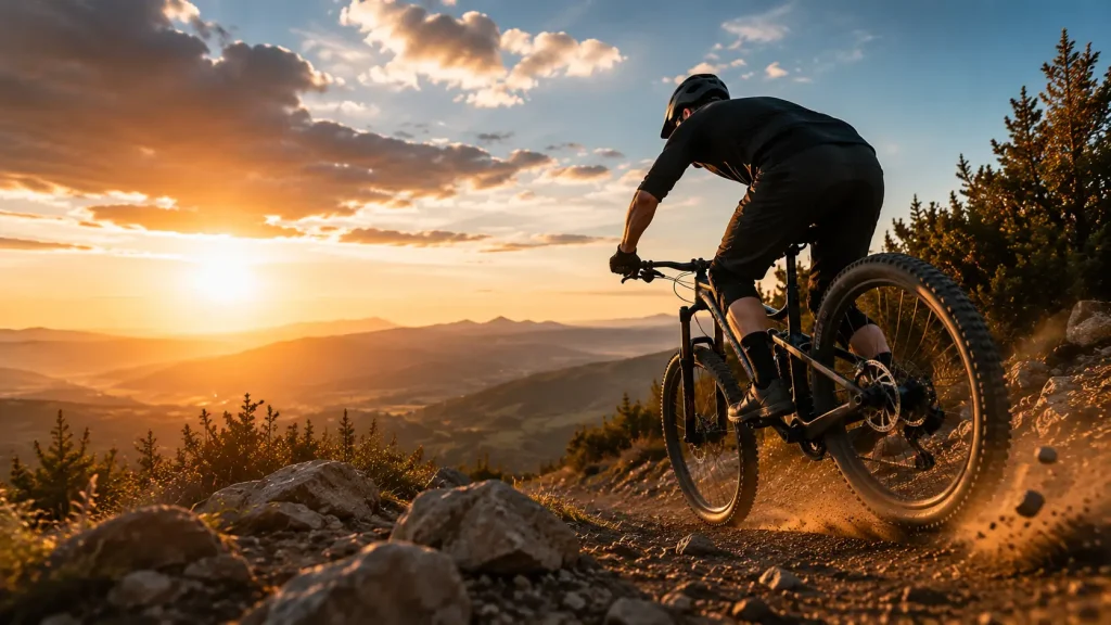 Mountain bike on a scenic sunset trail
